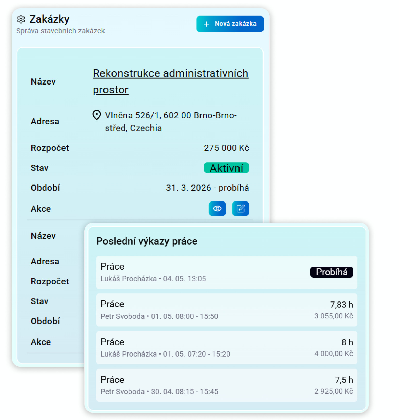 Přehled zakázek a lidí